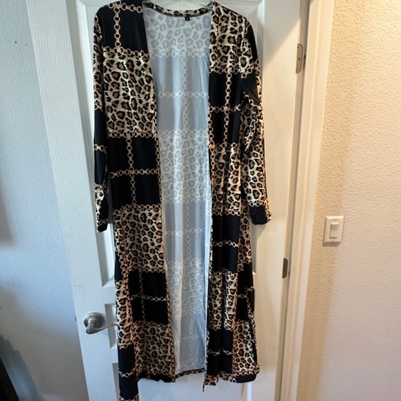 Gold and Black 2 Pc Lg Sleeve Open Front Cardigan & High Waist Pants Sz Large - Picture 4 of 5